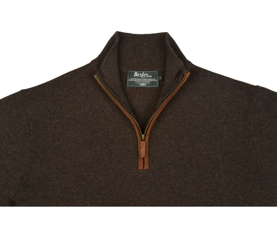 Jersey de hombre de lana con cuello con cremallera Chocolate oscuro - KEITHY