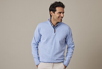 Light Blue Melange organic cotton/cashmere half-zip thin pullover - VLAD