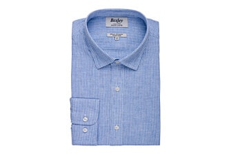 Blue & White trim cotton linen shirt - EDIBERT