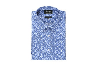 Blue cotton shirt with white flower print - FLORANTIN MC
