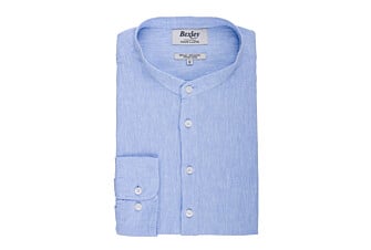 Blue Chambray stripes cotton lien tunic shirt - VALBERT