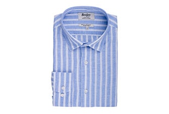 Blue & White striped cotton linen shirt - SIMONIN