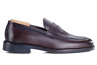Chocolate Grained Leather Men's penny loafers - WEMIC GOMME CITY