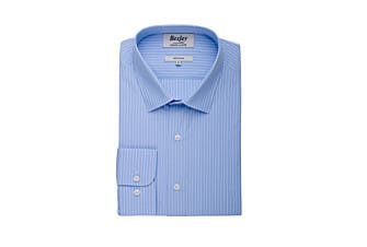 Blue & White stripes Cotton shirt - Straight collar - BERTELIN 