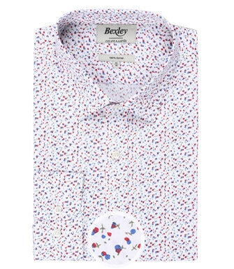White cotton shirt with blue, red and taupe print - RODRIGUES
