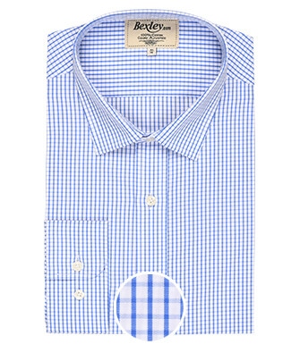 White shirt with blue checks - Straight collar - ALEXIS