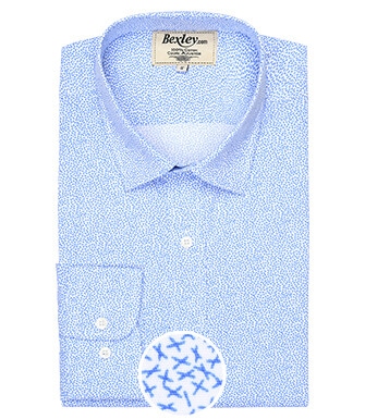White printed shirt - blue patterns - Straight collar - THIBERT