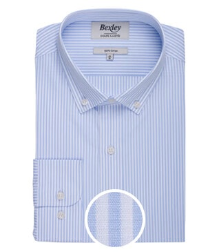 Cotton shirt with Light blue & White stripes - American collar - MARLOW
