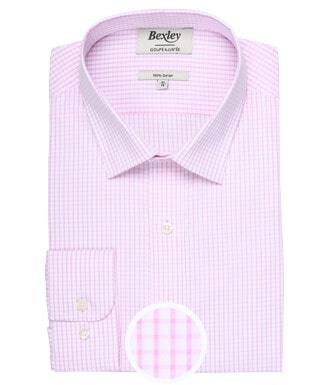 White shirt with pink checks - Straight collar - ALFIERO