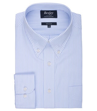 Cotton shirt with Light Blue & White stripes - American collar - MARLON