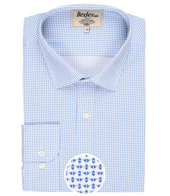 White printed shirt - blue patterns - Straight collar - THOMASSIN