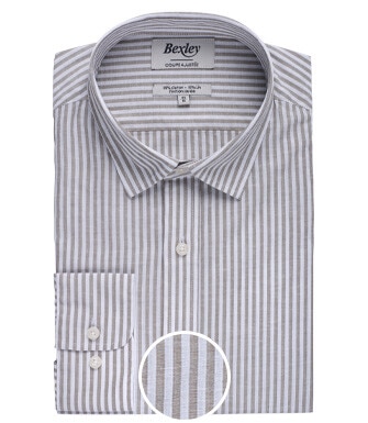 Taupe and White striped cotton linen shirt - EDIBERT