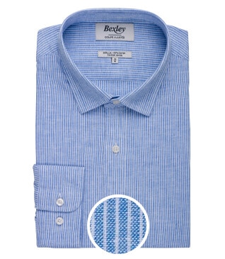 Blue & White trim cotton linen shirt - EDIBERT