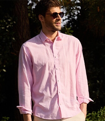 Pink & White trim cotton linen shirt - EDIBERT