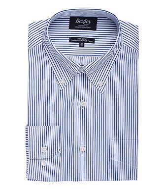 White shirt with ocean blue stripes and chest pocket - BRODERICK