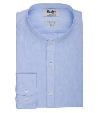 Plain Light Blue Chambray cotton linen shirt - ELIBERT