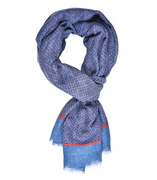 Red patterned Indigo Blue cotton linen Scarf