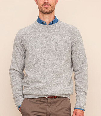 Grey Melange round-neck wool jumper - CONNIC