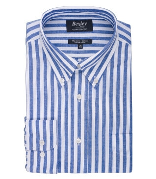 Ocean Blue & White long sleeve cotton linen shirt - COLTEN