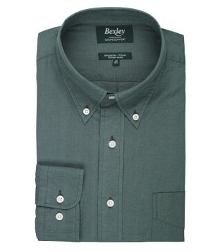 Dark Green long sleeve cotton linen shirt - COLTEN