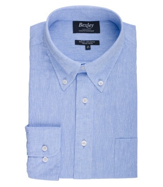 Blue Chambray long sleeve cotton linen shirt - COLTEN