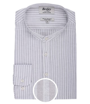 Light beige and White stripes cotton lien tunic shirt - VALBERT