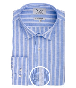 Blue & White striped cotton linen shirt - SIMONIN