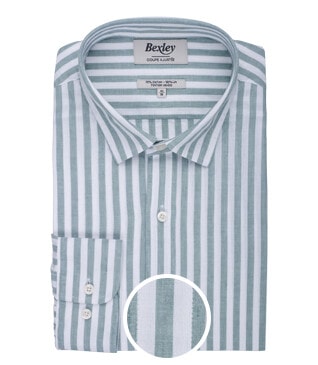 Green & White striped cotton linen shirt - SIMONIN