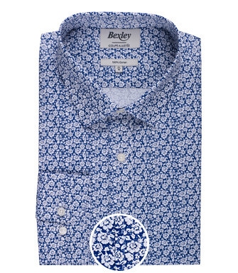 Blue cotton shirt with white flowers print - MARCOLIN