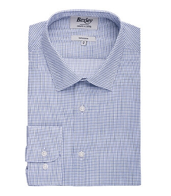 White with Ocean Blue check men's twill shirt - MARTINIEN