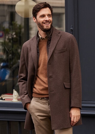 Chocolate Men's wool/cashmere wool coat - HONORÉ II