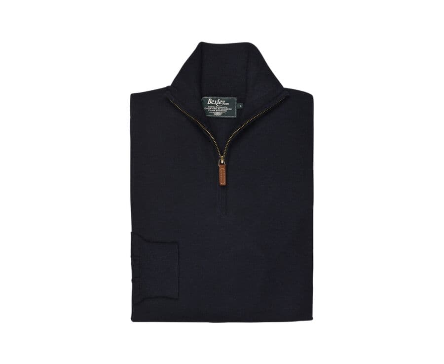 Navy organic cotton/cashmere half-zip thin pullover - VLAD