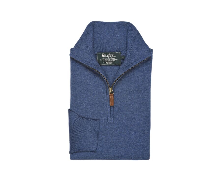 Dark Blue Melange organic cotton/cashmere half-zip thin jumper - VLAD