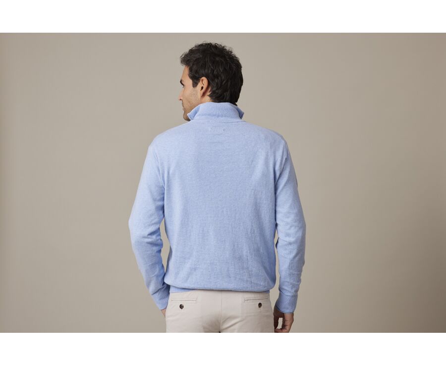 Light Blue Melange organic cotton/cashmere half-zip thin pullover - VLAD