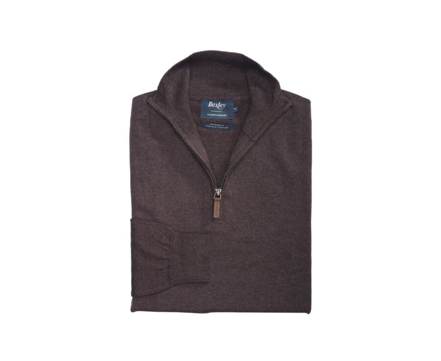 Dark Chocolate organic cotton/cashmere half-zip thin pullover - VLAD