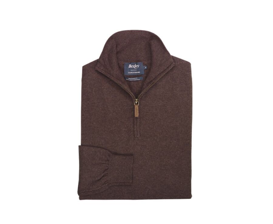 Dark Chocolate organic cotton/cashmere half-zip thin pullover - VLAD