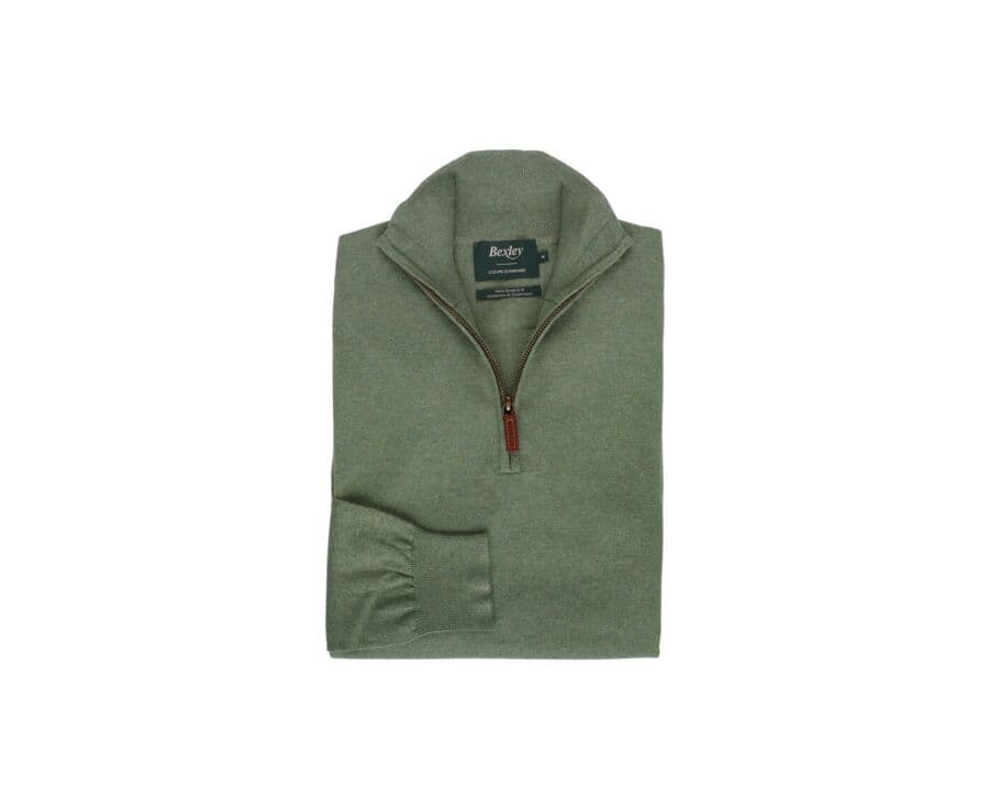 Lime Green organic cotton/cashmere half-zip thin pullover - VLAD