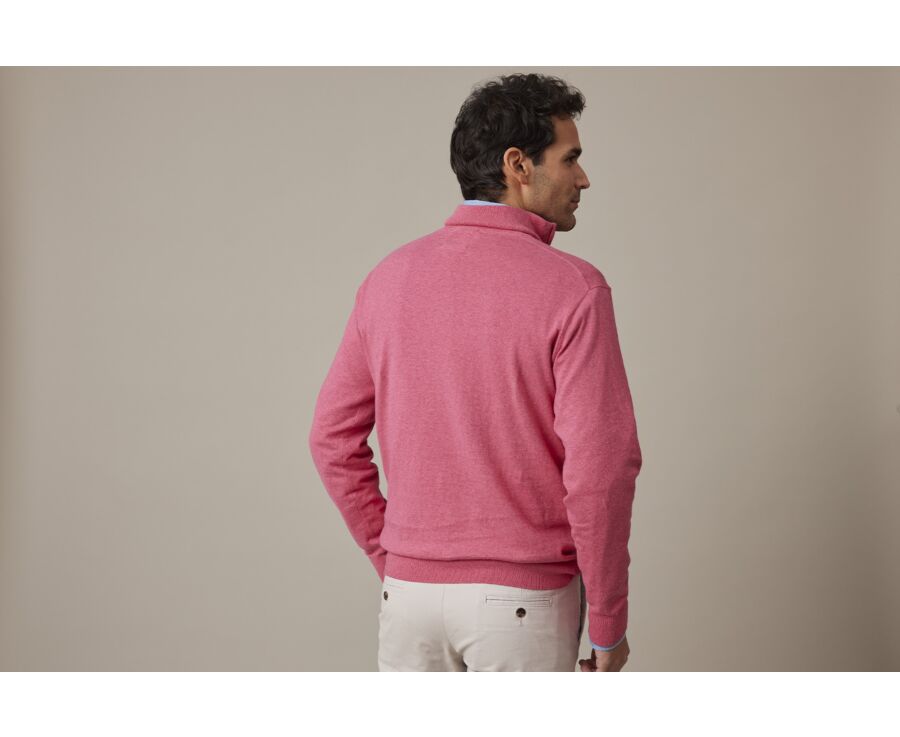 Raspberry Melange organic cotton/cashmere half-zip thin pullover - VLAD