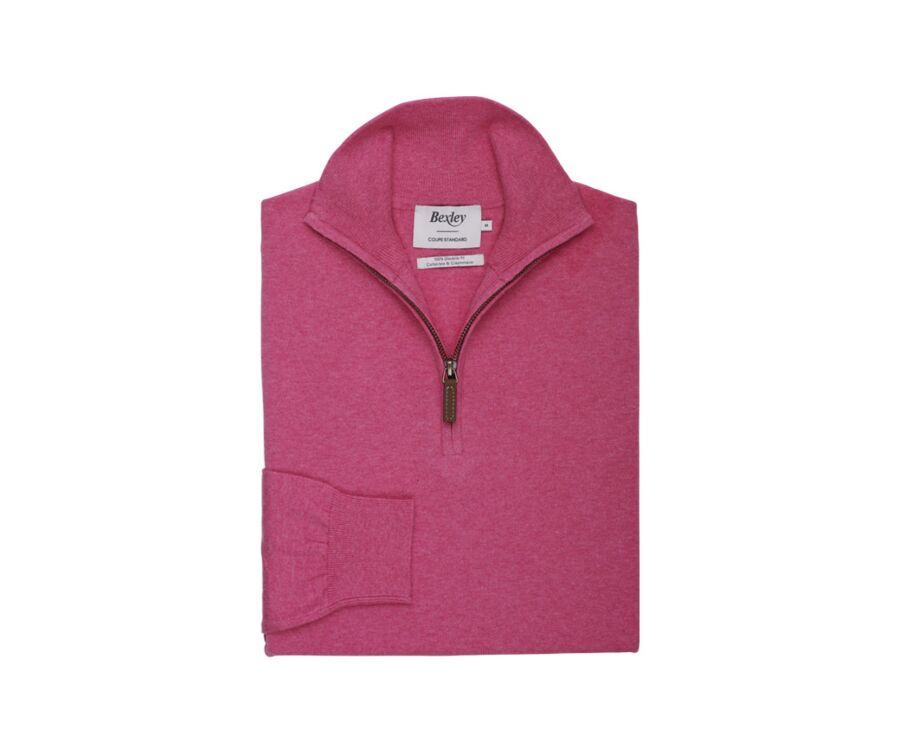 Raspberry Melange organic cotton/cashmere half-zip thin pullover - VLAD