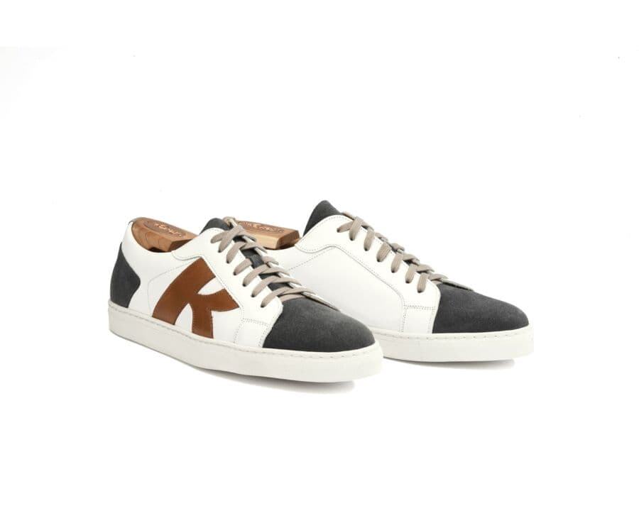 White and Grey suede Men's Trainers - BRENTWOOD