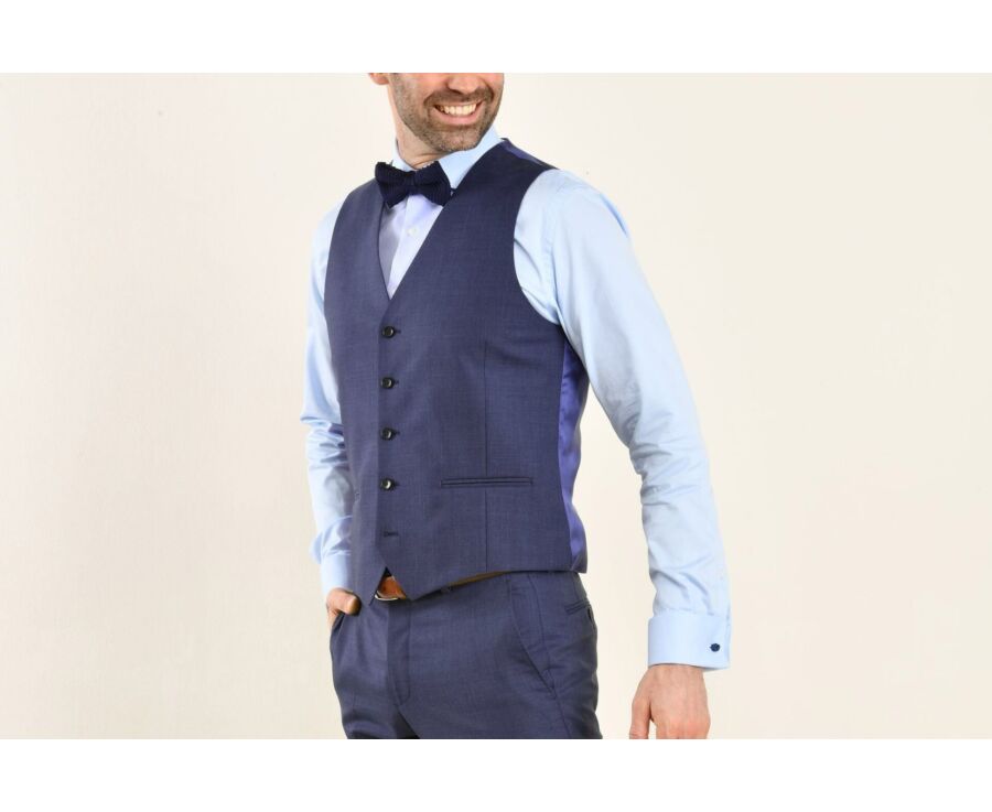 Men's Melange Blue Suit Waistcoat - LAZARE