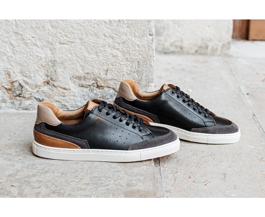Black and Grey Suede Men's leather Trainers - BELOKA