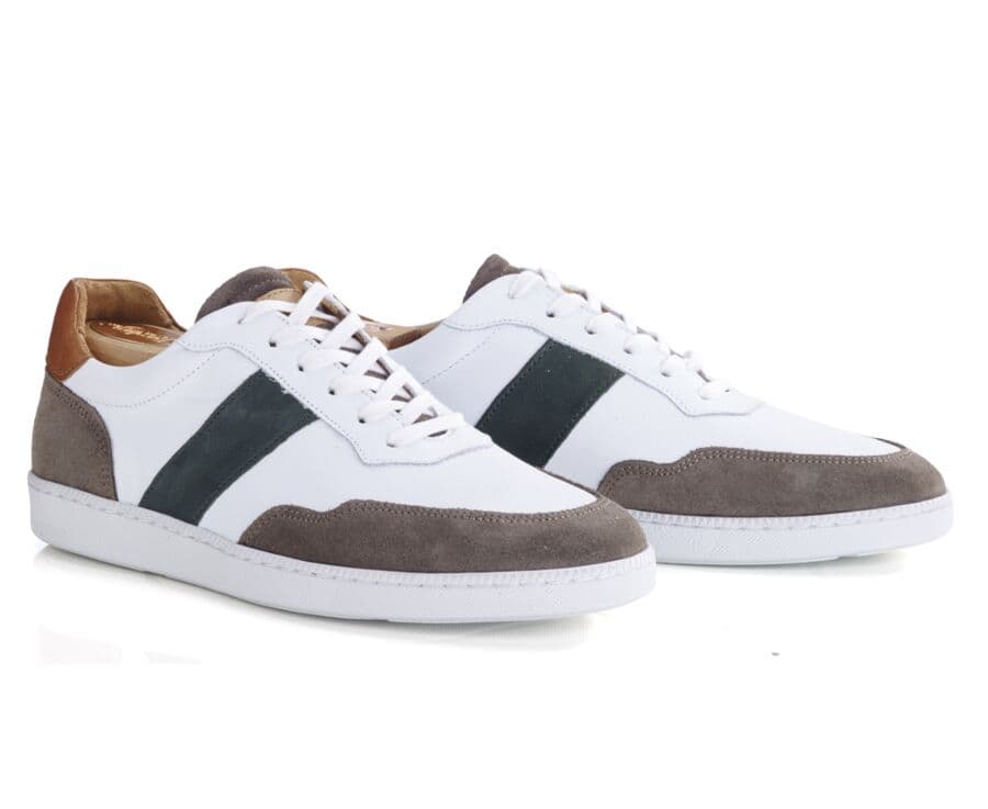 White Taupe and Green Men's leather Trainers - BERRINGA