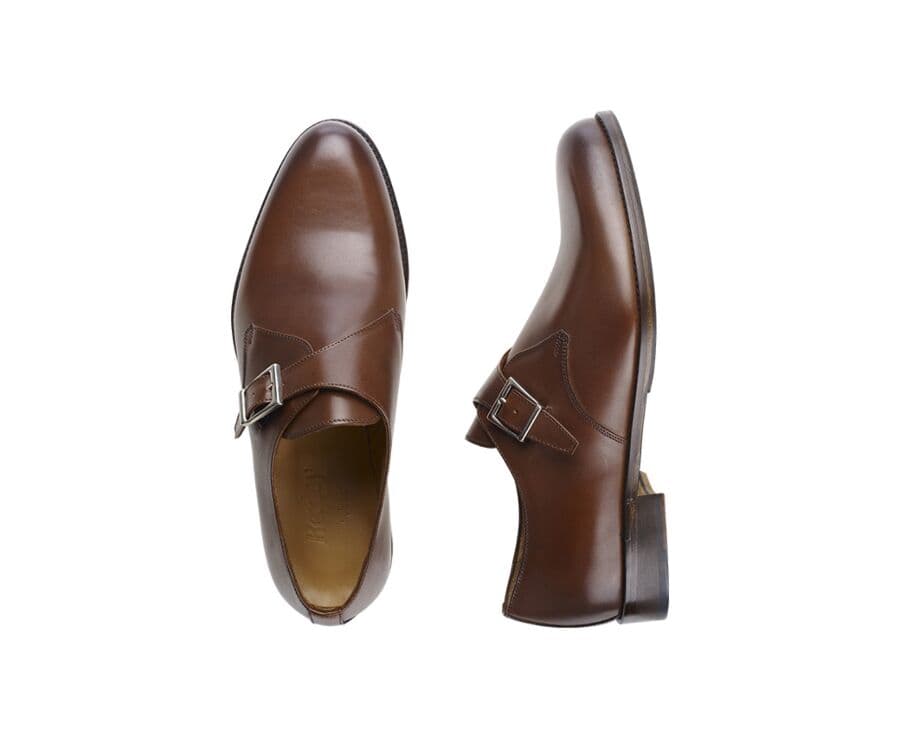 Patina Chestnut Leather Buckle Shoes - BLOOMINGDALE SILVER PATIN