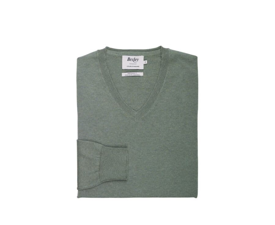 Lime Green Melange organic cotton/cashmere thin v-neck jumper - VALTON