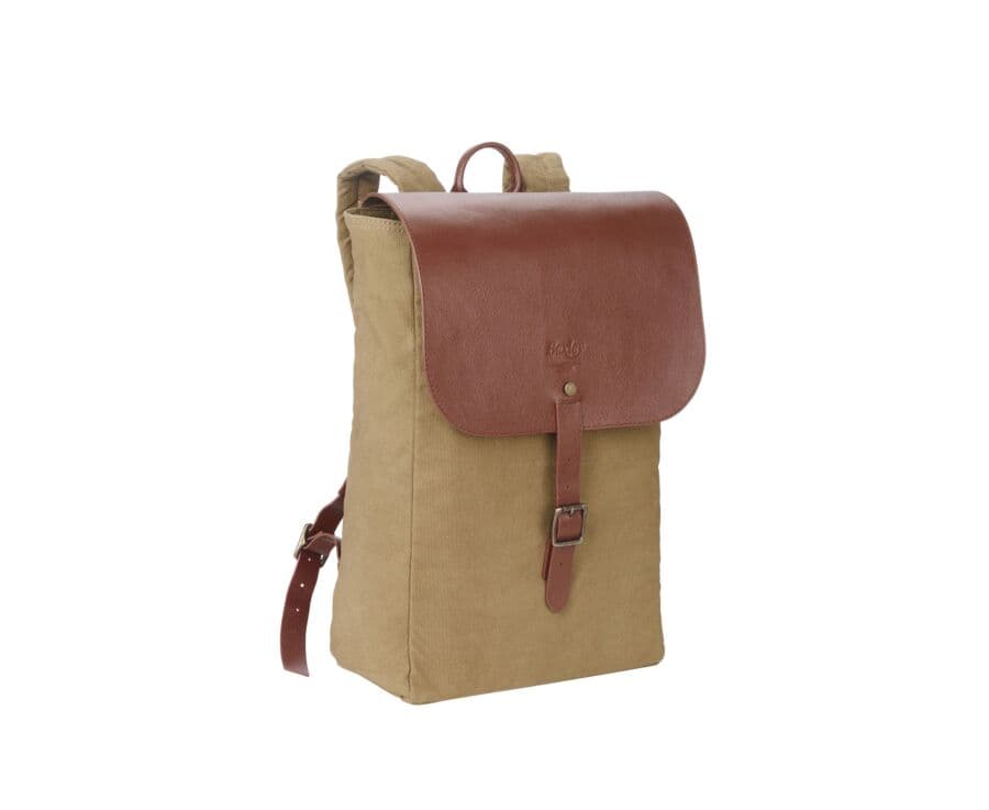 Khaki cotton canva and chestnut leather backpack - HUNTINGTON