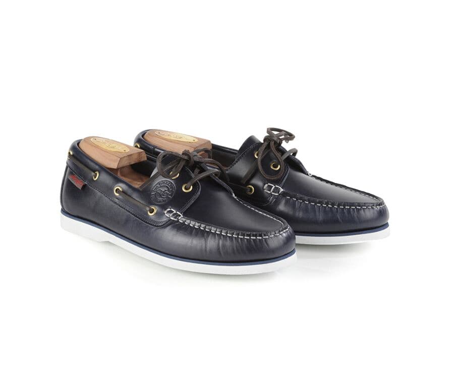 Navy Leather Boat Shoes - TRAWLER