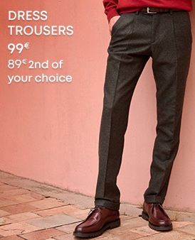 Corduroy trousers in beige and brown with the text 'Corduroy Pants 74€, 49€ for the 2nd of your choice'